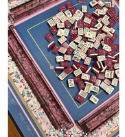 Table de Mahjong Américain de Luxe Moderne Bleue, Taille Personnalisée, 4 Couches, avec Tuiles de Mahjong en Acrylique Gravées, Ensemble Portable pour Divertissement
