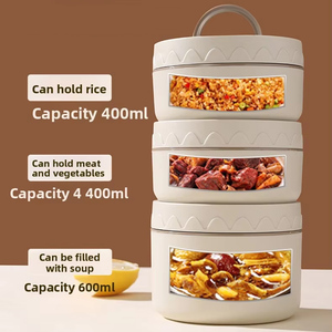 Boîte à <span class=keywords><strong>lunch</strong></span> isotherme en acier inoxydable 304 avec couvercle, design multicouche, compatible micro-ondes et grande capacité, sac de transport pour employés de bureau - Product Image 3