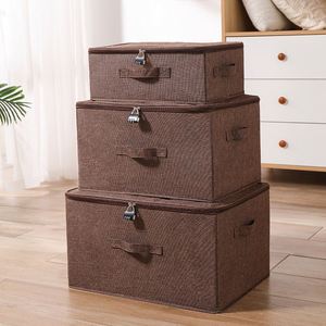 Removable Linen Fabric Storage Bins Folding <b>Wardrobe</b> Storage <b>Box</b> with Zipper Lid and Handles - Product Image 3