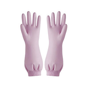 Gants de vaisselle en nitrile pour femmes, épais, imperméables, pour le nettoyage de la cuisine, couleur unie, 32-34 cm, doublés polaire, usage domestique - Product Image 1