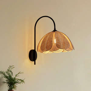 Wabi-sabi Style <b>Bamboo</b> Woven <b>Wall</b> <b>Lights</b> Background Flower Design Handmade Rattan <b>Wall</b> Lamp Hotel - Product Image 2