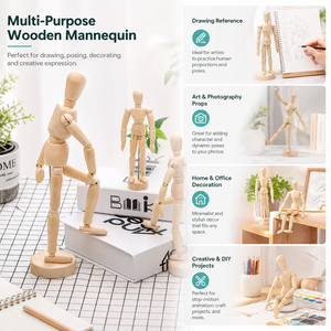 Mannequin en bois pour la sculpture artistique, la marionnette, la décoration intérieure, le dessin, le croquis, support de modèle - Product Image 3