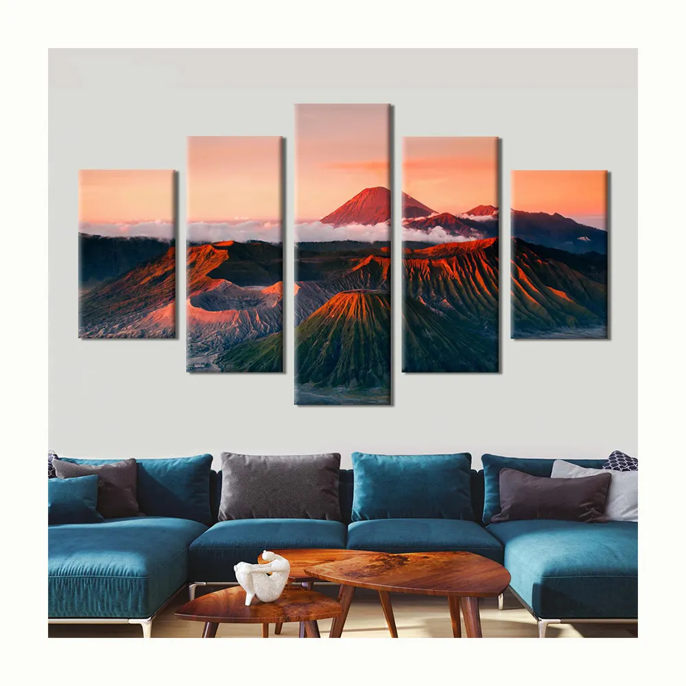 Wholesale Wall Art 5 Panels Mountain Landscape Canvas Art Framed Cuadros Decorativos