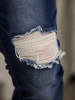Jeans skinny pour homme à rayures latérales déchirées, pantalon en denim extensible de haute qualité avec rayures latérales rouges et blanches