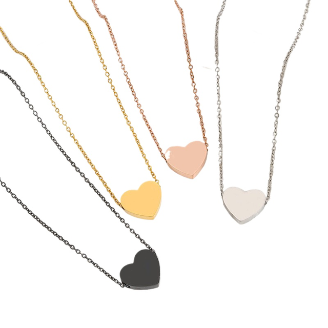 Personalized Heart Pendant Necklace Stainless Steel Blank for Laser Engraving PVD Gold Waterproof Jewelry for Couples Gift