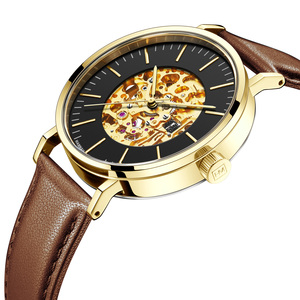 Reloj de Pulsera Mecánico Automático con Correa de Cuero de Fábrica HANNAH MARTIN, Caja de Acero Inoxidable de Alta Calidad, Reloj de Diseño para Hombre - Product Image 5