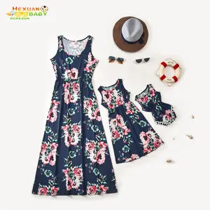 Summer Family Floral Printed Matching 3-Piece Sets Clothing Outfits clothes Mother and Daughter Girls Babies Romper Sleeveless D