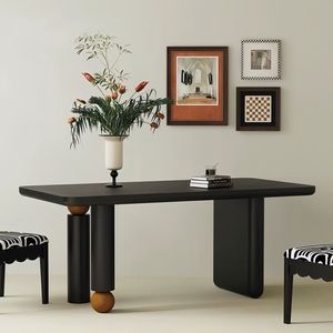 Nordic Black Solid Wood Dining Table Rectangular Simple Retro Style Creative Small Apartment Light Luxury <b>Work</b> <b>Desk</b> - Product Image 1