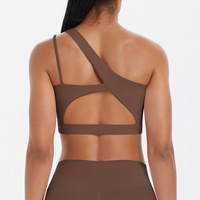 Sujetador deportivo de moda irregular sin aros con una sola tira, de tela suave con patchwork y espalda recortada, para fitness y entrenamiento.
