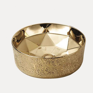Vasque de salle de bain moderne en céramique dorée, lavabo artistique de luxe à poser, peint à la main, facile à nettoyer <span class=keywords><strong>CORONIS</strong></span> - Product Image 4