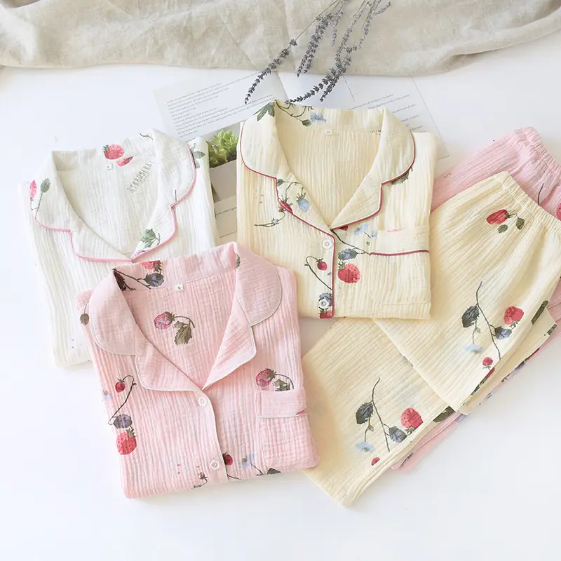 Great quality comfy organic cotton pajamas ladies new design cute soft 2 piece night gown set