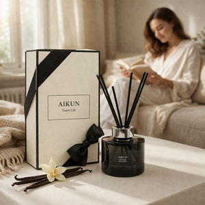 Aikun Luxury 150ml Black Glass Bottle Magnetic Gift Box IP12 Woody Sandalwood Long Lasting Reed <b>Diffuser</b> For Bedroom Reading - Product Image 1