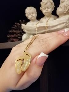 Collar de Acero Inoxidable con Nombre Grabado de Pies de Bebé Personalizado, Chapado en Oro de 18K, para Niños y Mamá, Mujer, - Product Image 6