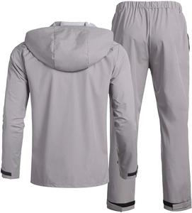 Men PU Coating <strong>Waterproof</strong> Water Repellent Lightweight Outdoor Hooded Hiking Running <strong>Grey</strong> Color Rain Spray <strong>Jacket</strong> and Pant Suit - Product Image 2