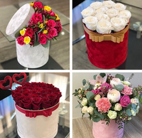 Coffret Cadeau de Mariage en Tissu Velours Diamanté, Boîte à Fleurs et Ensemble de Seau Doux, Boîte Cadeau Ronde pour Fleurs Fraîches