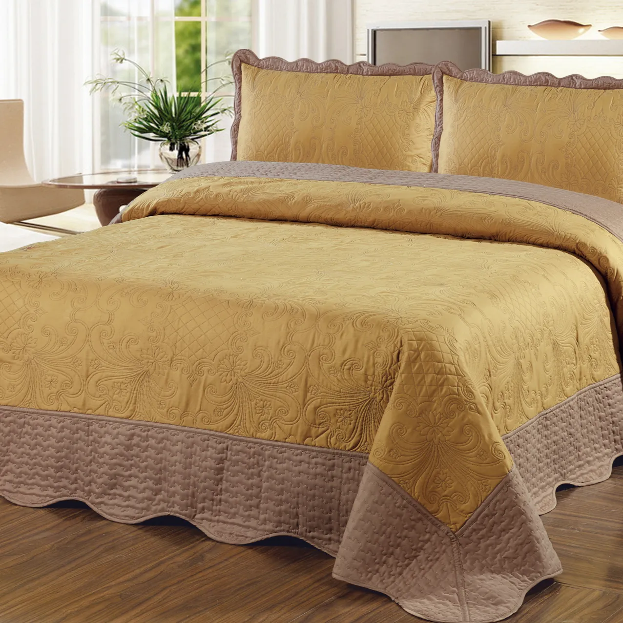 Homes Bedding fashionable wholesale high quality solid dyed ultrasonic quilting jointed bedspread