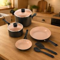 Ensemble de casseroles en aluminium avec revêtement céramique, couvercle et poignée en verre, ensemble de casseroles et poêles de cuisine, facile à nettoyer