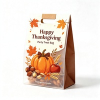 Sac de Thanksgiving avec fenêtre transparente et poignée en papier, sac cadeau à soufflets latéraux, sac pour cadeaux et friandises de fête
