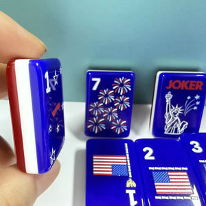 American Flag <b>Plastic</b> Mahjong <b>Tiles</b> Set Red White Blue Design Classic Portable Game For 4 Players - Product Image 5
