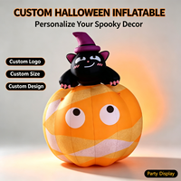 Décoration gonflable d'Halloween : Chat noir, citrouille, chapeau de sorcière de dessin animé, personnalisable, résistant à l'eau, éclairage LED pour fête de jardin