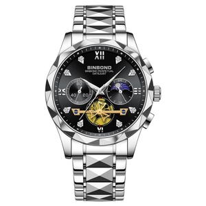 Reloj de pulsera de cuarzo cronógrafo de lujo para hombre, con seis agujas, incrustaciones de diamantes de imitación, de acero inoxidable, luminoso e impermeable, al por mayor. - Product Image 3