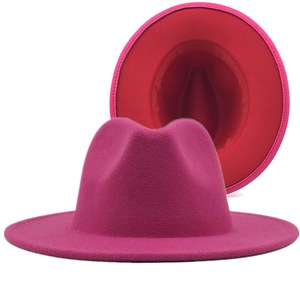 Sombrero <span class=keywords><strong>Fedora</strong></span> de fieltro de lana al por mayor de alta calidad para hombres Sombrero de 2 tonos Sombrero <span class=keywords><strong>Fedora</strong></span> de ala de diferentes colores para mujeres - Product Image 2