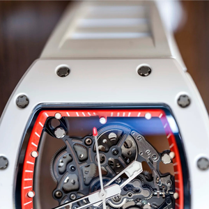 White Tonneau Red Accent Skeleton Men's <b>Watch</b> ETA Automatic Mechanical Sports Carbon Fiber <b>Case</b> Rubber/Nylon Strap Hip Hop - Product Image 6