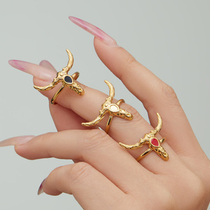 Anillo Ajustable Abierto de Acero Inoxidable con Baño de Oro PVD de 18K, Serie Animal Zodiaco <span class=keywords><strong>Tauren</strong></span> (Caballo), Impermeable, al por Mayor para Mujer - Product Image 5