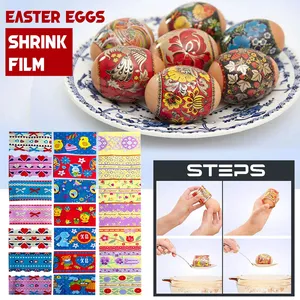 DIY panas menyusut Film bungkus lengan dekorasi telur Paskah stiker pembungkus dengan kartun kelinci anak ayam kelinci desain yang berbeda