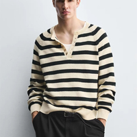 A/W 2026 Vente en gros Pull Henley à rayures bretonnes pour hommes avec patte incurvée
