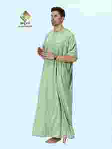 Al Haramain <b>Men's</b> Cotton <b>Thobe</b> Solid Green Short Sleeve Floor Length Modest Prayer Wear Round Neck so amazing - Product Image 2