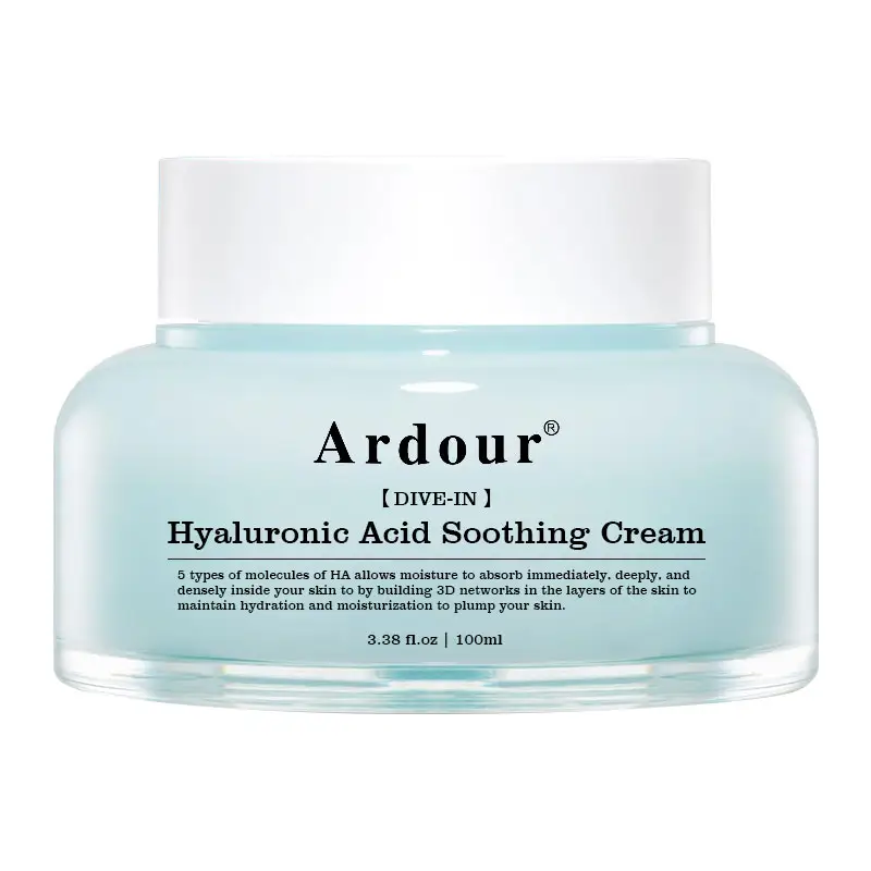 Crema hidratante facial revitalizante OEM para pieles secas sensibles, crema calmante de ácido hialurónico