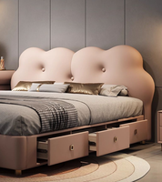 Lit de princesse haut de gamme en bois de pin massif, style moderne et minimaliste, avec rangement, en cuir véritable, pour chambre de fille ou petit appartement