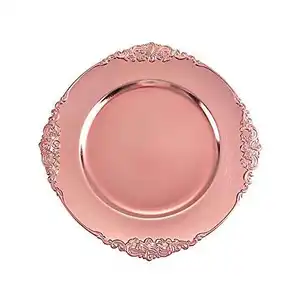 High Quality 14 Inch Rose Gold Hotel Banquet Wedding Plastic Black Gold Charger Plate