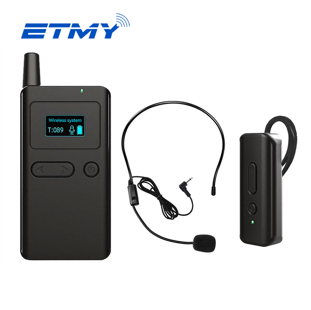 ETMY Long Duration Mini Wireless UHF Bus Audio Tour Guide System Simultaneous Interpretation 5W Output Power 1000-1500mAh 99