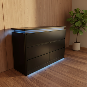<span class=keywords><strong>Commode</strong></span> en bois noire moderne à 6 <span class=keywords><strong>tiroirs</strong></span>, personnalisée en usine, avec éclairage LED, pour salon, meuble de rangement - Product Image 4