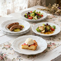 Assiettes de dîner en céramique blanche de style européen avec motif en dentelle en relief, ensemble de sous-assiettes blanches pour événements de mariage