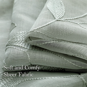 Rideaux en voile semi-transparent en lin synthétique à motif de feuilles brodées <span class=keywords><strong>vert</strong></span> <span class=keywords><strong>sauge</strong></span> pour chambre à coucher chambre d'enfant - Product Image 5