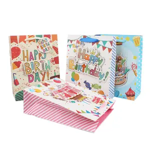 Manila bolsa de papel de lujo con mango de los niños cumpleaños Rosa bolsas de regalo
