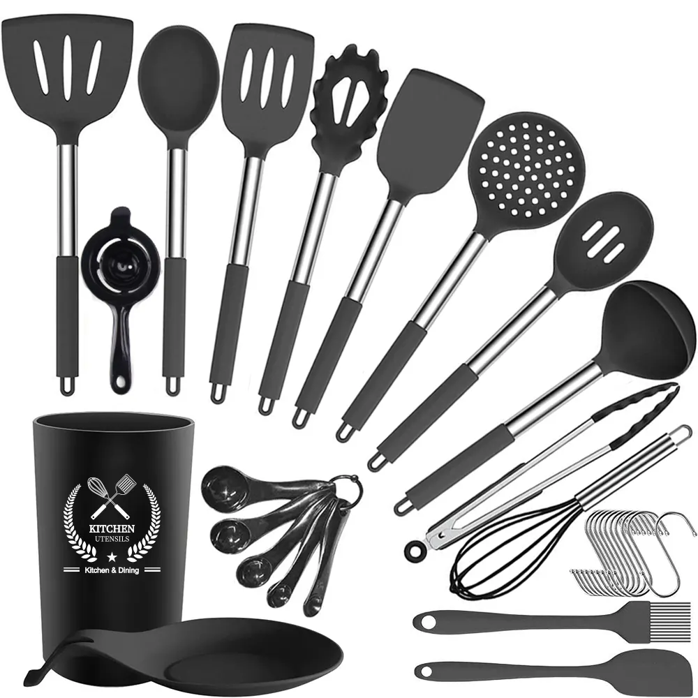 Silicone Kitchenware Set Tool Spatula Set Cookware Kitchen Utensilsoutdoor 30 Pieces of Stainless Steel Utensils 1 Set Black