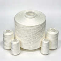 Benang Jahit Polyester Staple Spun Putih Mentah 100% untuk Mesin Jahit, Pasokan Pabrik