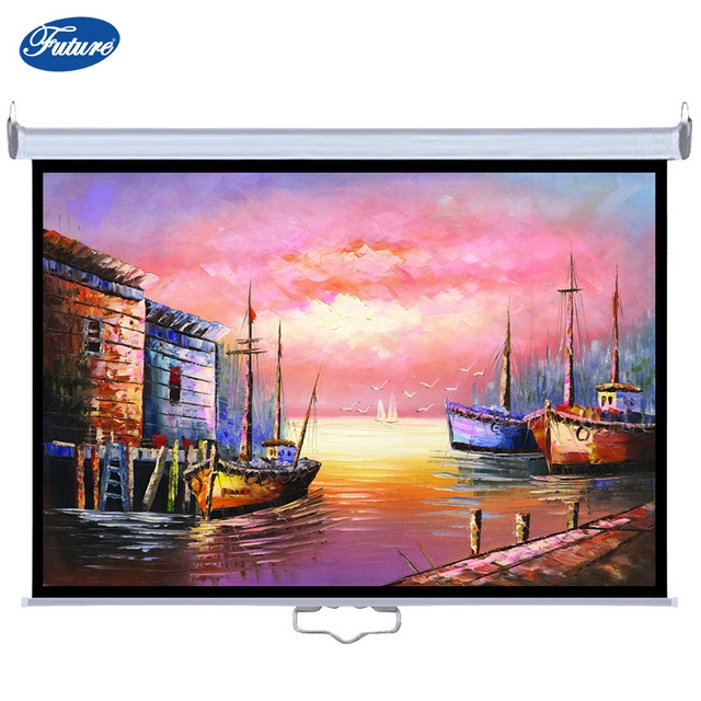 120 Inch Manual Pull Down Projector Screen 4K HD 3D Ceiling & Wall Mount White Projection Screen Portable 4K HD