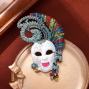 Broche de máscara con diamantes de diseño exagerado de la industria pesada europea y americana, pin para abrigo de invierno - Product Image 1