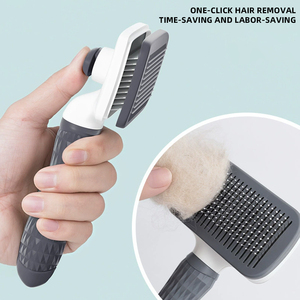 OEM One Click Self <b>Cleaning</b> Pet Slicker Brush Stainless Steel <b>Dog</b> Cat Grooming Dematting Comb Wholesale - Product Image 3