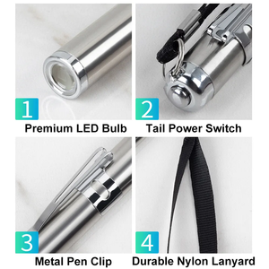 Portable 3W LED Stylo Flash Lumière Mini Lumière Jaune En Acier Inoxydable EDC Urgence Médicale <span class=keywords><strong>Camping</strong></span> T6 AA Clip Étanche - Product Image 2