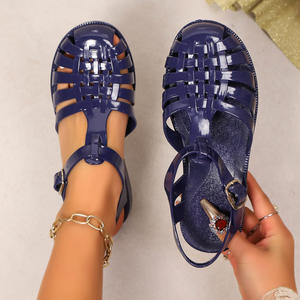 <span class=keywords><strong>Sandalias</strong></span> Romanas de PVC Brillante Estilo Coreano para Verano, <span class=keywords><strong>Sandalias</strong></span> <span class=keywords><strong>Planas</strong></span> de Playa con Punta Cerrada y Agujeros para <span class=keywords><strong>Mujer</strong></span> - Product Image 6