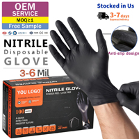 Gants en nitrile noirs AQL 1.5, qualité alimentaire 3-6 mil, jetables, pour tatouage, esthétique, salon de manucure, restauration, OEM personnalisé