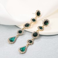 2026 meilleure vente luxe Style longue forme ronde boucles d'oreilles goutte à la main multicolore goutte d'eau Zircon incrusté alliage boucles d'oreilles goutte