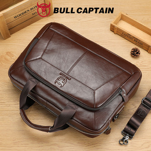 BULLCAPTIAN Custom Business Men's Leather Briefcase 14 Inch Leather Laptop Bag Genuine Leather Briefcase Office Bag for Men - Product Image 4