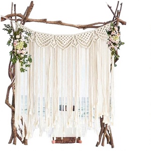 Grande Tapisserie Murale Bohème Faite à la Main en Coton avec Pompons, Décoration Artistique pour Fêtes et Maison, Macramé, Toile de Fond de Mariage - Product Image 4